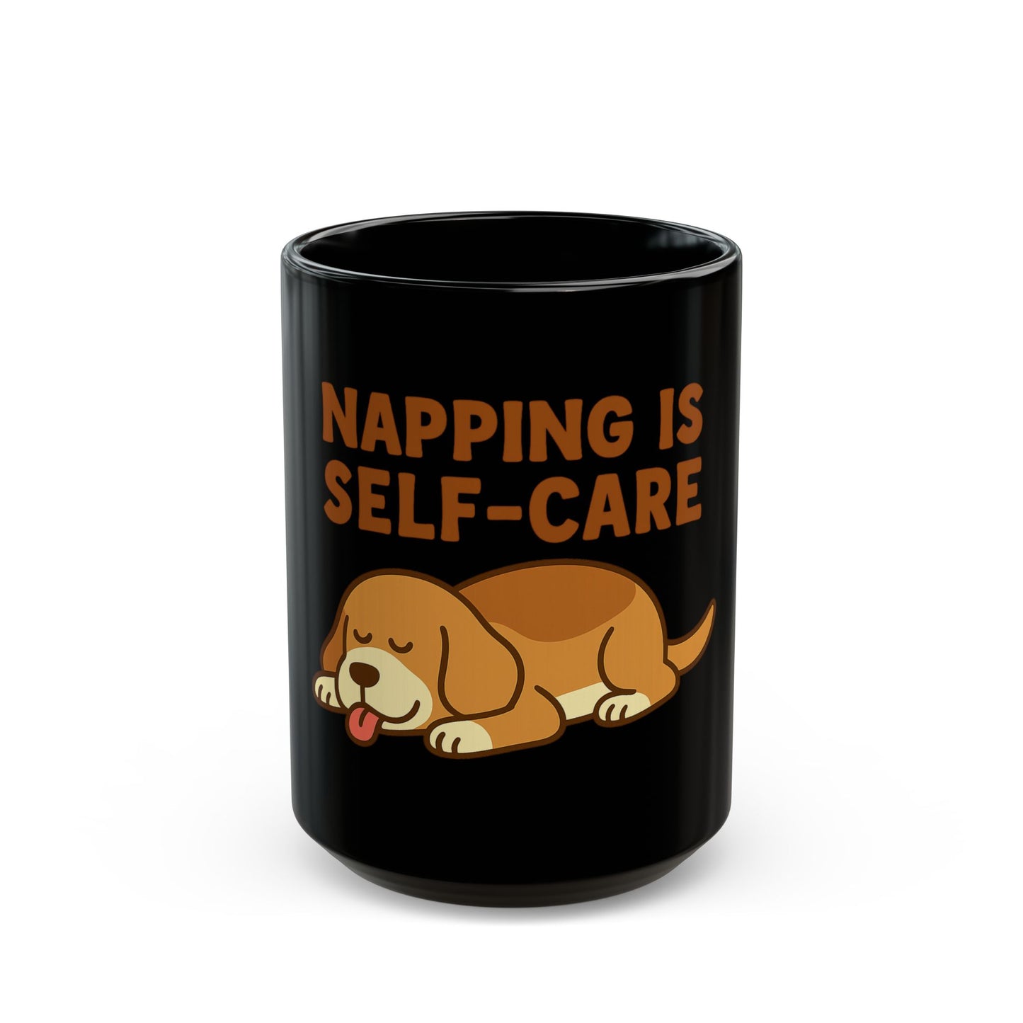 Napping is Self-Care Mug, Funny Dog Coffee Cup, Gift for Dog Lovers, Self-Care Reminder Mug, 11oz 15oz Black Coffee Mug