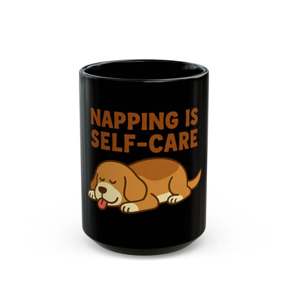 Napping is Self-Care Mug, Funny Dog Coffee Cup, Gift for Dog Lovers, Self-Care Reminder Mug, 11oz 15oz Black Coffee Mug