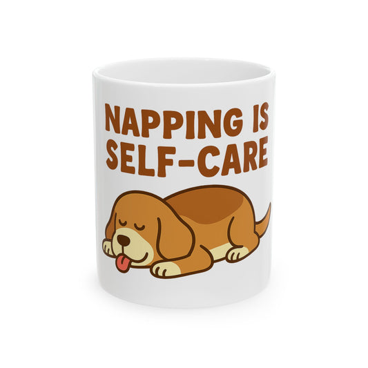 Napping is Self-Care Ceramic Mug - Cute Dog Coffee Cup, Gifts for Dog Lovers, Relaxation Mug, Fun Office Drinkware, Pet Lover's Gift
