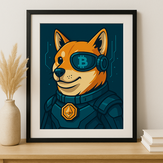 Shiba Inu One-Eyed Bitcoin Fine Art Print – Cryptoverse Design