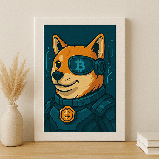 One-Eyed Shiba Inu Sci-Fi Canvas Print – Bitcoin Cryptoverse Art